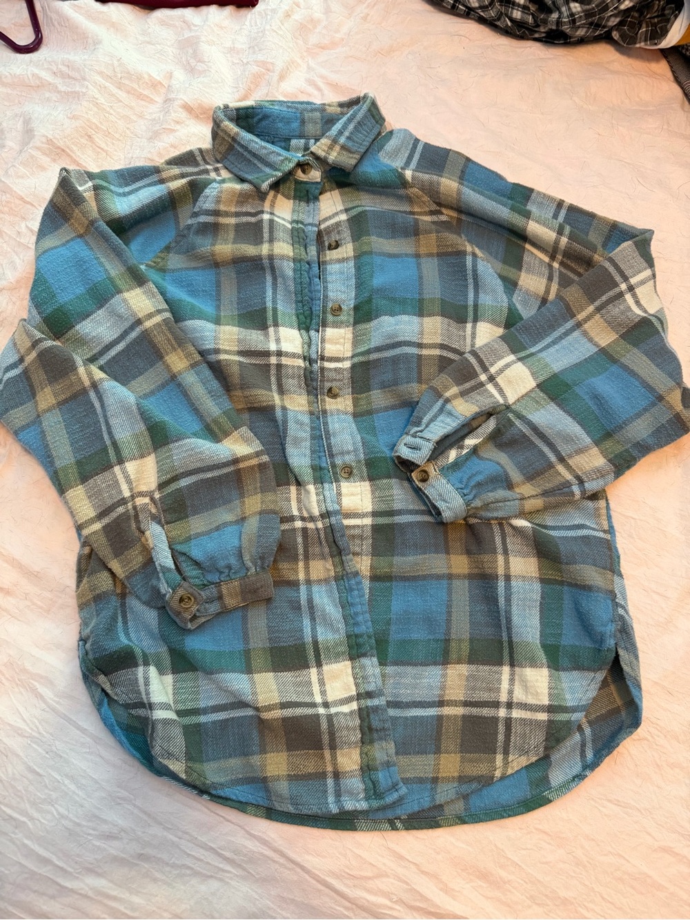 American Eagle 100% cotton Blue and Green Plaid Button-Up Flannel Shirt (sz S)
